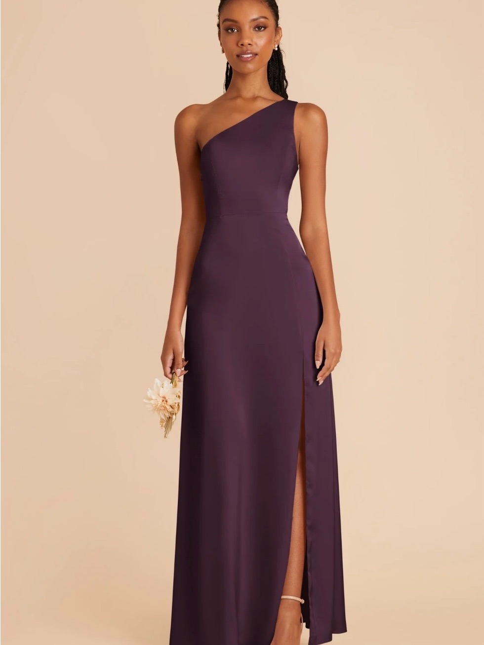 Birdy Grey One-Shoulder Plum Gown With Side Slit